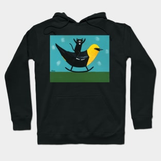 Tuxedo Cat on a Yellow Headed Blackbird Hoodie